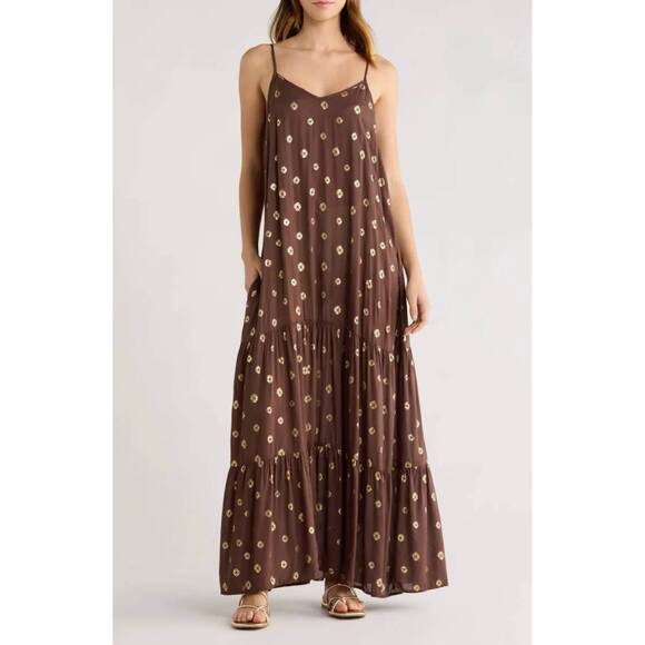 ELAN Dresses & Skirts - NEW ELAN tulum tiered spaghetti strap maxi dress in brown